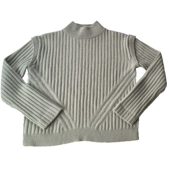 Catherine Malandrino Cashmere Ribbed Mock Neck Pullover Sweater Green Nordstrom - Picture 1 of 8